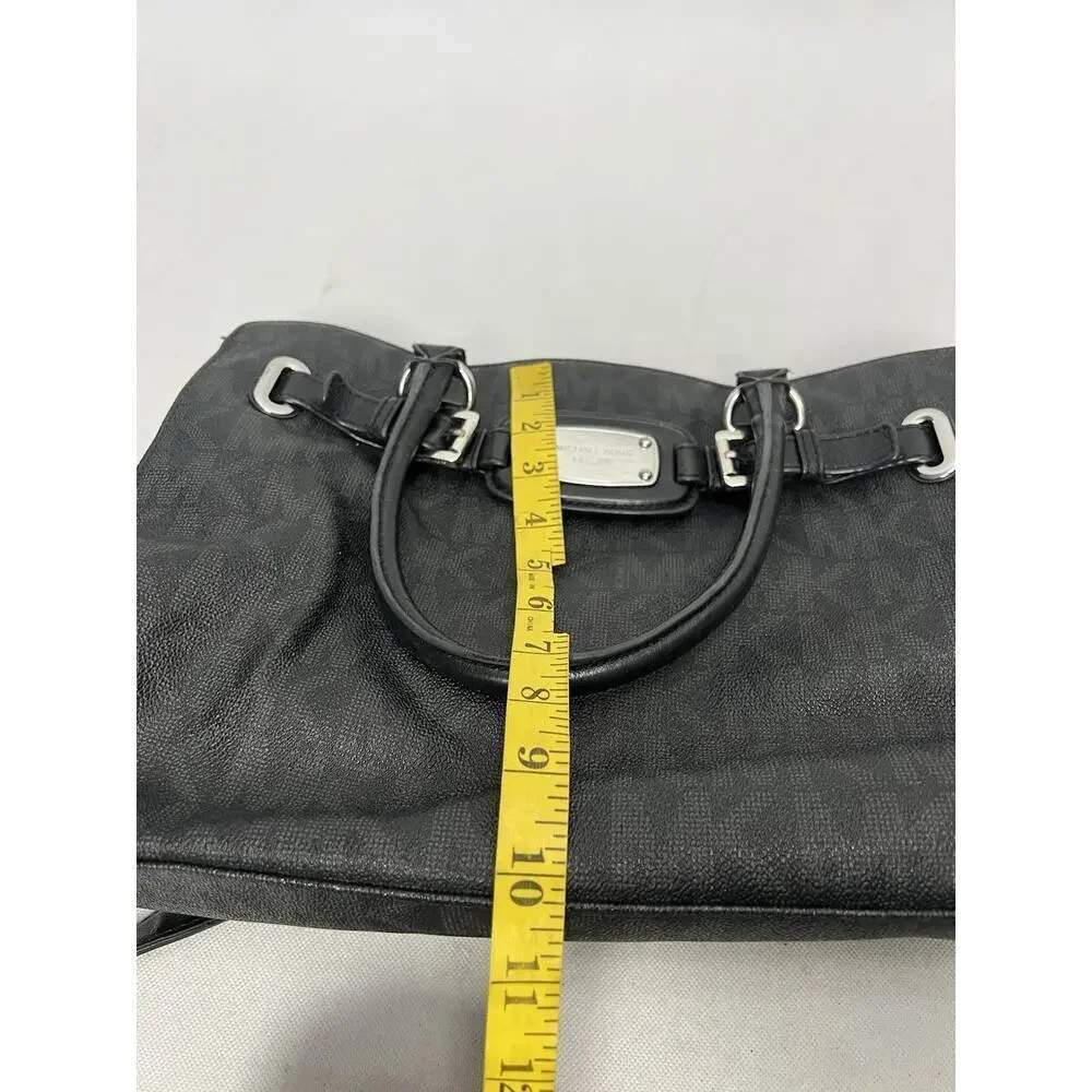 Michael Kors Black Hamilton Leather Silver Chain Satchel Bag Purse